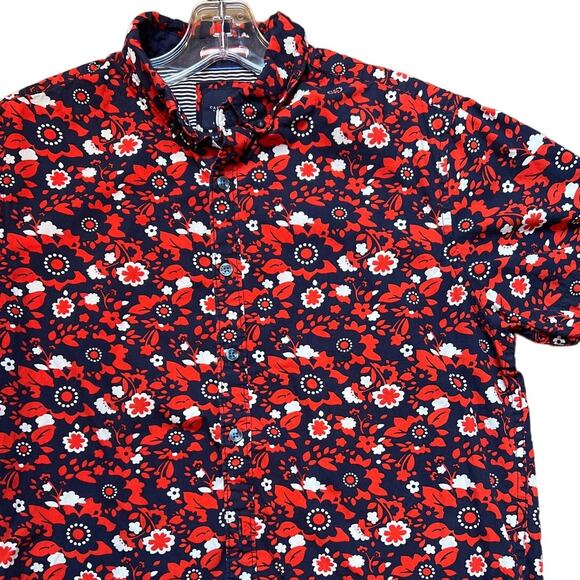 Cactus Man Ricky Singh Navy Red Floral Slim Fit Button-Down Shirt M - Picture 1 of 4